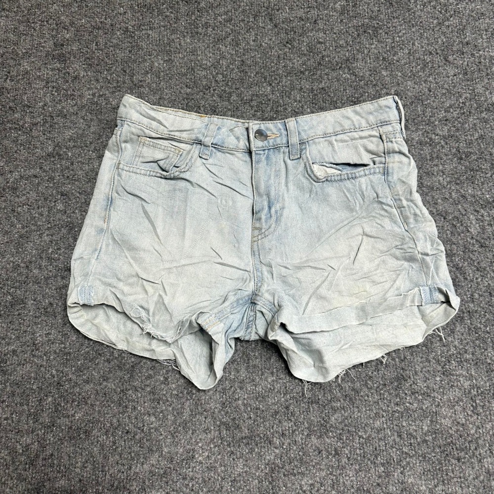 H&M Denim Shorts Womens Size 4 Light Wash Viscose Linen Blend Cuffed Casual